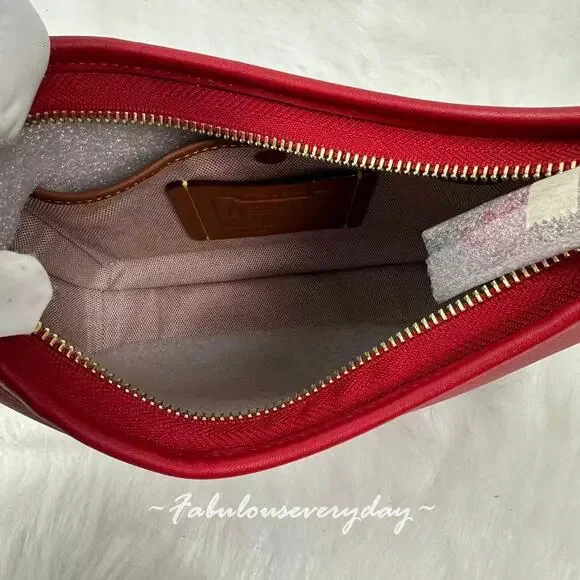 Coach Curve Zip Shoulder Bag Glovetanned Leather CAF11 Brass/Ruby Red NWT